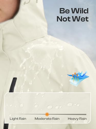 Womens Waterproof Rain jacket Lightweight Raincoat with Removable Hood - color: Cream, size: Small