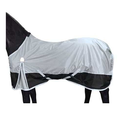 BARN & STABLE 420D Ripstop Lightweight Horse Turnout Sheet, No Fill, Water-Resistant & Breathable Horse Blanket for Spring and Mild Weather, with Anti-Rub Fleece Withers - color: Grey / Black, size: 81 in