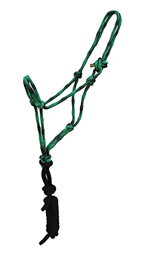 Nylon Horse Nylon Braided Rope Noseband Halter w/ Lead Rope 606RT35 - color: Green/Black