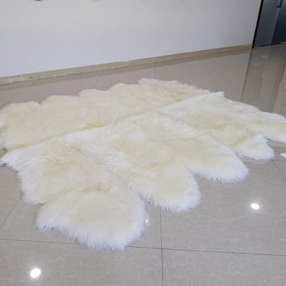 Champlus Genuine Australian Merino Sheepskin Rug, 8x7 ft Sheep Skin Rug, Lambskin Area Rug, 10-Pelt, White - size: 7' x 8' (Oblong)