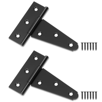 4 Inch T-Strap Gate Hinges, Heavy Duty Black Barn Door Hinges, 2 Pack - size: 4 Inch