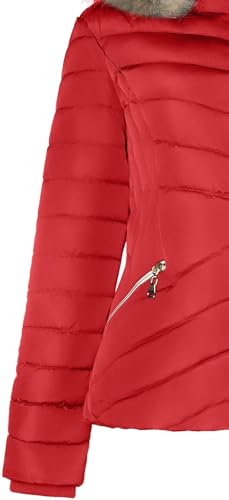 BodiLove Women's Fur Hooded Thickened Jacket with Fleece Lining - color: True Red (Light Weight), size: Small