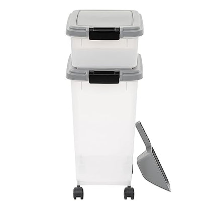 Amazon Basics 3-Piece Airtight Pet Food Storage Container Combo with Scoop, BPA Free, Removable Wheels, 33 QT + 12 QT - size: 45 QT (33 QT + 12 QT)