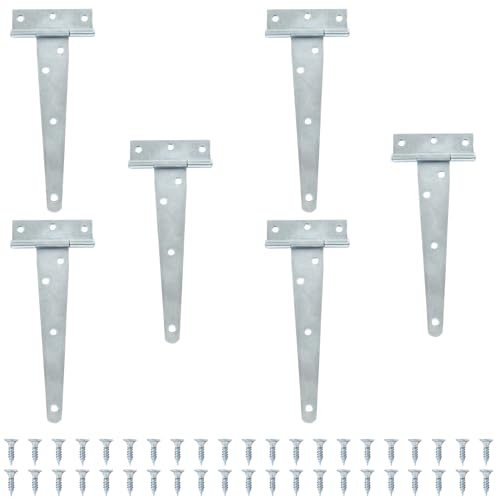 Murtenze 6-Pack 6 Inch Silver T-Strap Shed Hinge - color: Silver, size: 6 Inch - 6Pack