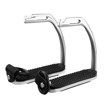 Safety Horse Riding Stirrups 1 Pair, Silver Polish Stainless Steel Stirrups with Treads, Equestrian Safety Stirrups for Adult - size: 4-3/4 inch