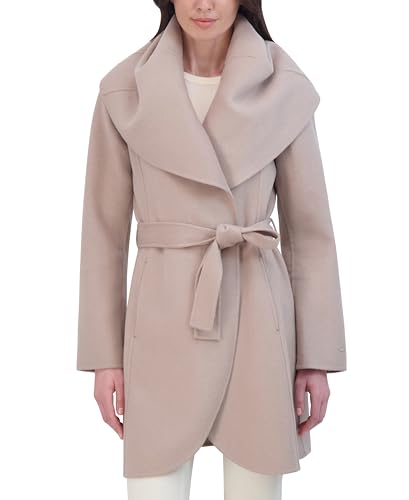 TAHARI Womens Double-faced Luxury Soft Wool Blend Peacoat Removable Belt Wool Coat Oversized Collar - color: Saf/Alm, size: Large