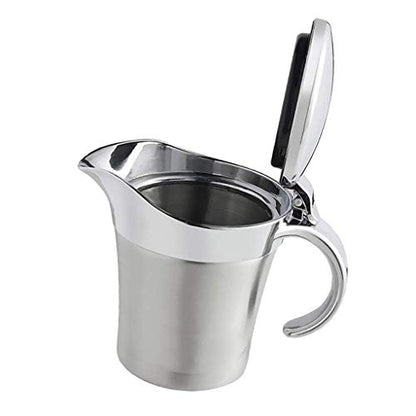 Double Insulated Gravy Boat - Stainless Steel Sauce Jug with Hinged Lid Hinged Lid Ideal for Gravy or Cream at Thanksgiving (450ML/16 OZ) - color: 450ML/16 OZ