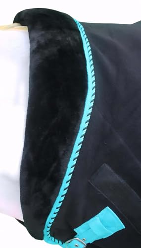 Challenger Horse Soft Fleece Cooler Contoured Exercise Blanket Liner Sheet Wicks 43MI01TR - color: Black Turquoise Trim, size: 76 inches