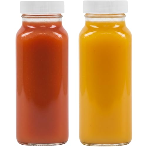 kitchentoolz 8oz Square Glass Juice Shot Bottle with Lid – 2 Pack 8 oz Milk Glass Bottles with Lids for Lunch Box, Airtight Reusable Drinking Jars for Smoothies, Yogurt, Kefir, Juice & Water - color: 8oz, style: 2 Pack