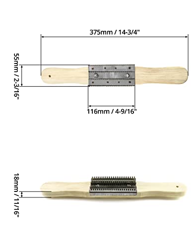 QWORK Buffing Wheel Rake, 15" Polishing Rake with Wooden Handle and Stainless Steel Head for Removing Residual Compounds and Metal