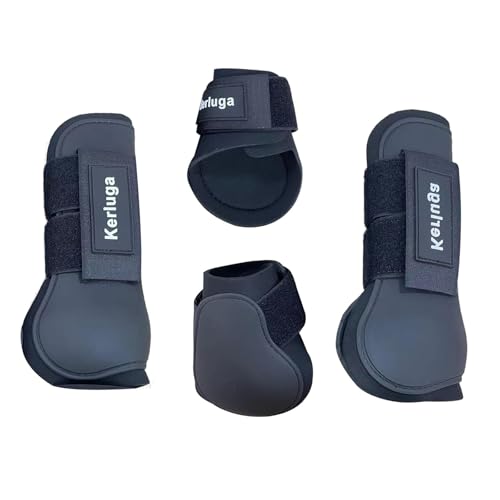Horse Boots Set of 4, Open Front Tendon & Fetlock Boots for Horses, Shock Absorbing Equine Leg Protection with Secure Fit for Jumping, Riding and Training (Black, Full)