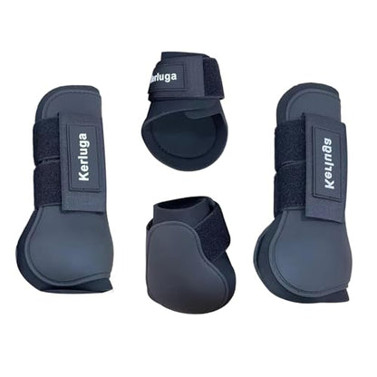 Horse Boots Set of 4, Open Front Tendon & Fetlock Boots for Horses, Shock Absorbing Equine Leg Protection with Secure Fit for Jumping, Riding and Training (Black, Full)