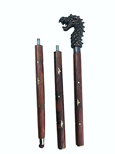 Brass Handle Victorian Telescope Foldable Wooden Walking Stick Cane Ideal Vintage Gift Men Women Father/Mother - style: Dragon