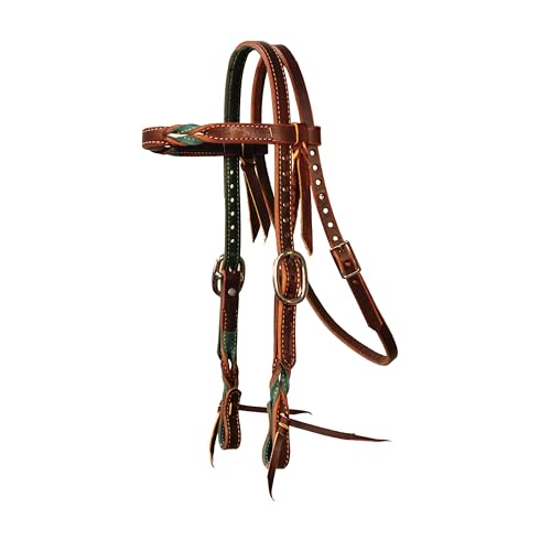 Professional's Choice Pony Two Ply Burgundy Latigo Browband Headstall with Twist - color: Burgundy Latigo with Emerald Twist Accents