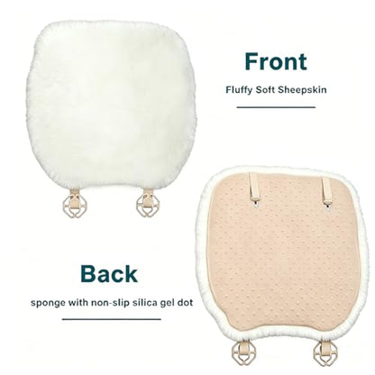 2 Pack White Fuzzy Sheepskin Car Seat Covers for Soft Genuine Wool Cushion - color: White