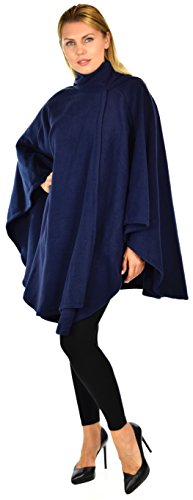 Dare2BStylish Women Poncho Style Fleece Cover Up with Muffler - color: Navy Blue