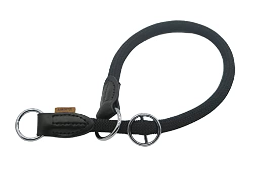Braided Round Martingale Dog Collar, Training Collar with Slidable Stop Ring - Ideal for Medium/Large Dogs (M+(1/2") - 18" Long, Black) - color: Black, size: M+(1/2") - 18" Long