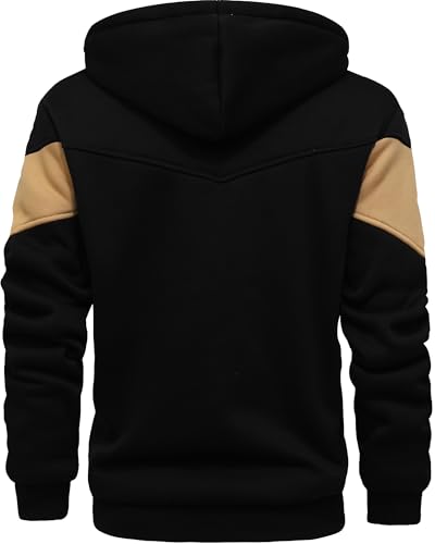 Men's Winter Fleece Thermal Jackets for Men Sherpa Lined Hoodies Warm Thick Jacket Outerwear - color: 995black Khaki Black, size: Medium