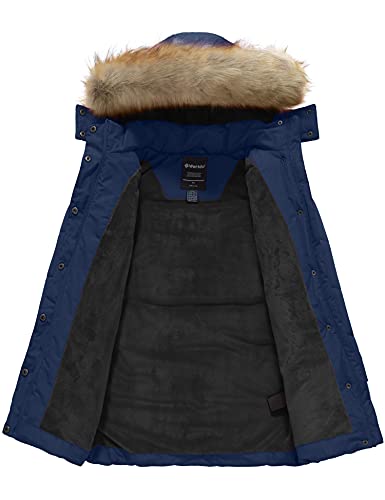 wantdo Girls' Waterproof Winter Coat Long Puffer Jacket Warm Parka Hooded - color: Navy, size: 6-7