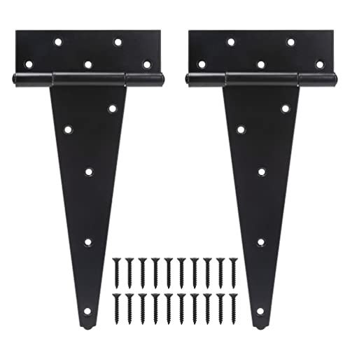 12 Inch T-Strap Shed Door Hinges Heavy Duty, Black Tee Hinge for Wooden Fences, Yard Door, Barn Door Gates, Wrought Hardware Rustproof, 2PCS - color: 2 pcs, size: 12 Inch