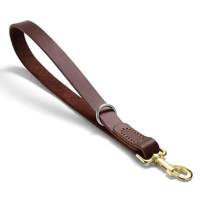 Leather Dog Leash, Strong Traffic Pet Short Lead & Heavy Duty Metal Hook for Training and Walking. (1.0ft L x 2.5cm W) - size: 1.0 ft L x 1.0 in W