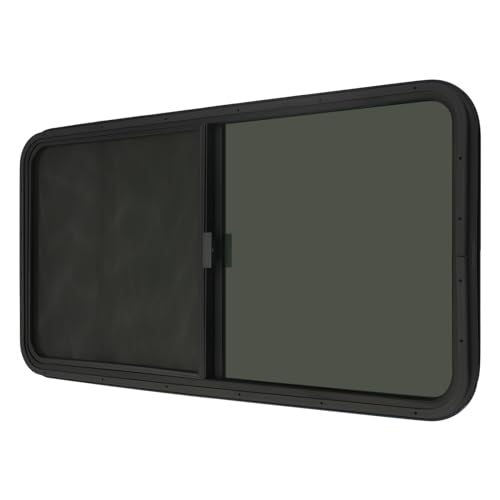 Teardrop Horizontal Sliding RV Window, Tempered Black Glass RV Window with Screen Window, 24" W x 20" H - size: 24" W x 20" H