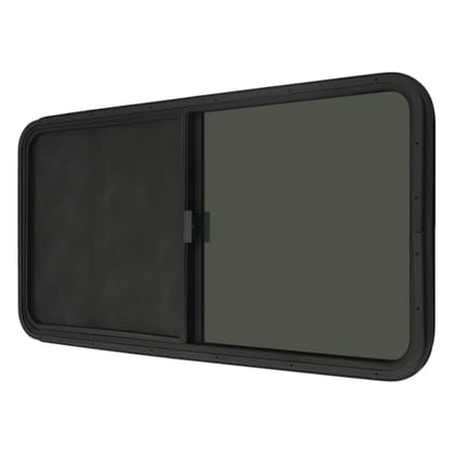 Teardrop Horizontal Sliding RV Window, Tempered Black Glass RV Window with Screen Window, 24" W x 20" H - size: 24" W x 20" H
