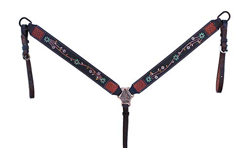 CHALLENGER Horse Western Leather Tooled Headstall Bridle Breast Collar Tack Set 78HRBrowbandSet - color: Brown Flower