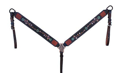 CHALLENGER Horse Western Leather Tooled Headstall Bridle Breast Collar Tack Set 78HRBrowbandSet - color: Brown Flower