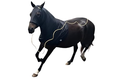 Horse Slinky Hood with Zipper, Stretch Spandex Horse Sleezy for Mane Protection, Breathable Hood Cover for Show Prep, Braids Saver, Sleek Grooming Under Blanket Use, Protectores para Caballos - color: Black, size: Small