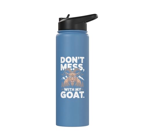 Don´t Mess With My Goat Cute Coat Pygmy Goat Farmer Stainless Steel Insulated Water Bottle - color: Light Blue