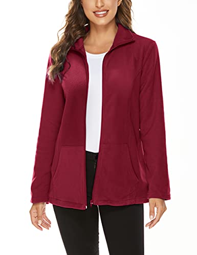 Hibelle Women's Outdoor Full-Zip Thermal Fleece Jacket with Pockets - color: 205-wine Red, size: XX-Large