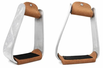 CHALLENGER Horse Saddle Stirrups Western Saddle Engraved Aluminum Angled Slanted Bell 51188