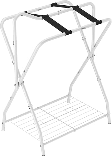 Queension Foldable Saddle Rack with Bottom Storage for Horse Stable, White - style: Standing-White