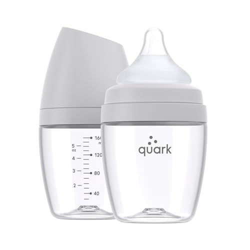 BuubiBottle Mini Slow Flow Bottle for Newborn Babies by Quark - with Anti-Colic RealFeel Nipple to Simulate Breastfeeding - Easy to Clean, BPA-Free, PVC-Free, Toxin-Free - 5 Oz Bottle with Lid, Gray - color: Gray