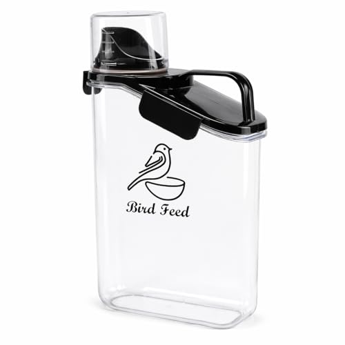 Geyecete Bird Seed Storage Container Portable-3 Qt/2.8 L Clear Plastic Airtight Wild bird Seed Dispenser food with Measuring Cup|BPA Free-White - color: White