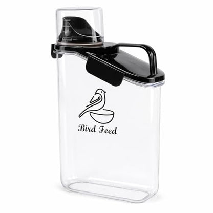 Geyecete Bird Seed Storage Container Portable-3 Qt/2.8 L Clear Plastic Airtight Wild bird Seed Dispenser food with Measuring Cup|BPA Free-White - color: White