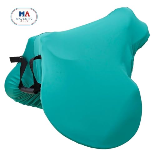 Majestic Ally English Saddle Cover with Adjustable Handle, 4-Way Stretch Spandex/Elastane Fabric, Multiple Colors (Turquoise) - color: Turquoise