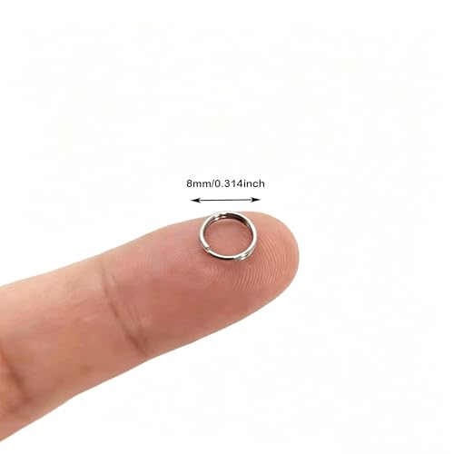 200pcs Silver Jump Ring Split Keyring Mental Connectors for Keychains, Jewelry Making, Pet Collars, Crafts 8mm - size: 8mm