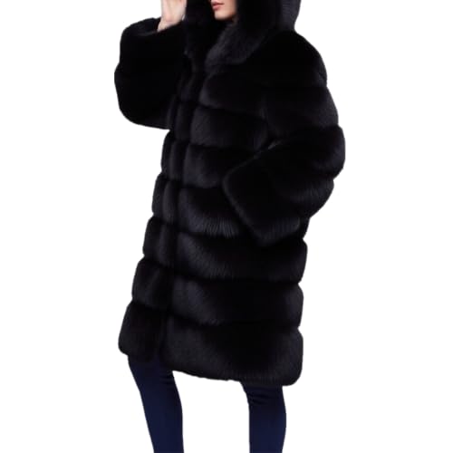 Lisa Colly Women Plus Size Faux Fur Jacket Big Hooded - color: Black, size: Medium