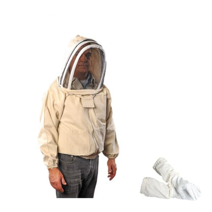 Canvas Bee Jacket, Fencing Veil Hood & Gloves | Brass zippers, elastic waist and cuffs, thumb straps and 3 utility pockets - size: Medium