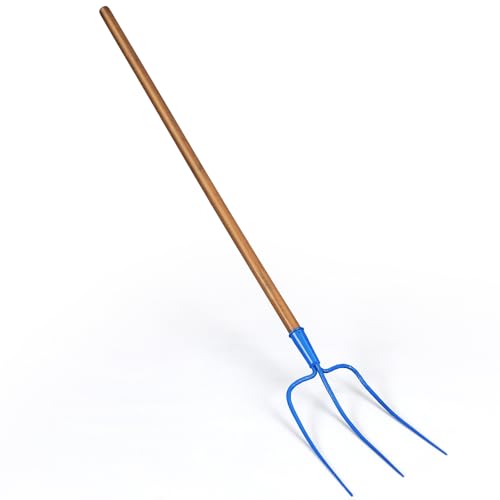 59 Inch Manure Fork Wood Handle 3 Tine Pitch Fork for Farm Stable Hay Ranch Bedding Garden