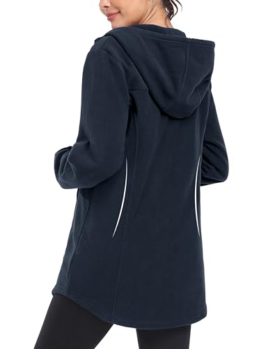 MoFiz Womens Long Soft Polar Fleece Jacket Full Zip with Hood - color: Jacket-navy Blue, size: Large