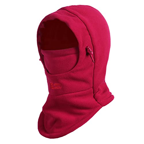 TRIWONDER Kids Winter Hats Balaclava Ski Mask for Boys Girls Toddlers Windproof Adjustable Cold Weather Face Mask Neck Warmer - color: Purplish Red
