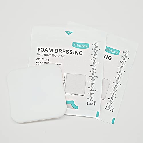 Dimora Foam Dressing, Sterile Non-Adhesive Hydrophilic Pads, Highly Absorbent 4"x4"(10 cm*10 cm) Pack of 10 Square Waterproof Dressing for Wound Care - size: 4x4 Inch (Pack of 10)