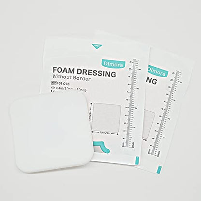Dimora Foam Dressing, Sterile Non-Adhesive Hydrophilic Pads, Highly Absorbent 4"x4"(10 cm*10 cm) Pack of 10 Square Waterproof Dressing for Wound Care - size: 4x4 Inch (Pack of 10)