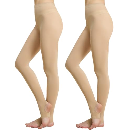 MANZI Women's Stirrup Tights Convertible Dance Tights Adult Women for Ballet Pack of 2 - color: Nude, size: Small-Medium