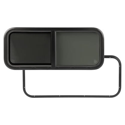 HECASA 36" W x 15" H Universal RV Window Horizontal Sliding W/Mesh Screen & | Trim Ring Teardrop Replacement for Trailer, Camper, Van, Truck Window Tempered Glass Black - size: 36" W x 15" H