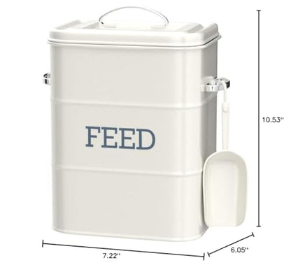 KitchenCraft Living Nostalgia Pet Food Storage Tin with Metal Scoop, Dog Food Bin, Dry Animal Feed Biscuit Metal Container for Bird, Cat, Rabbit, Guinea Pigs, Antique Cream