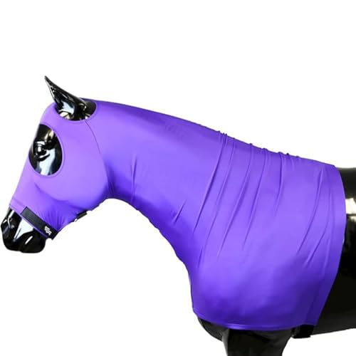 SLEAZY SLEEPWEAR Stretch Solid Horse Hood with Zipper | 4-Way Stretch Blanket Liner & Seamless Face Mane Tamer with Adjustable Noseband | Braid Protection & Coat Care, Purple, Medium - color: Purple, size: Medium